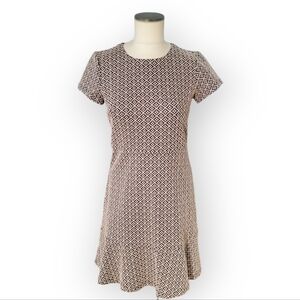 Loft Tan and Navy Geometric Flared Hem short Sleeve Dress Size 2